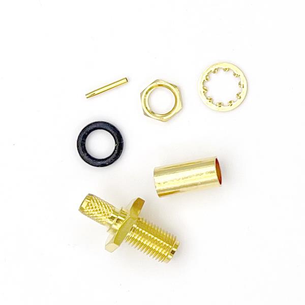 SMA hun crimp chassis - RG58, RF195, HF195 - (Guld)