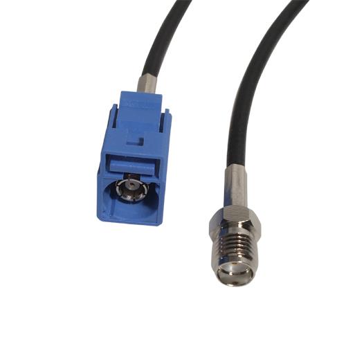 Kabel RG174U - 250 mm. Fakra blå hun - SMA Hun