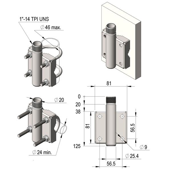 Antennebeslag AB-23
N220F Stainless steel, 1" 14TPI