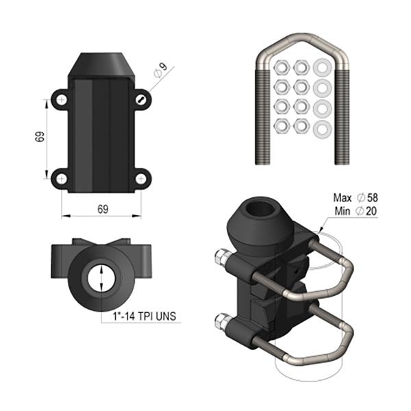 Antennebeslag AB-05 Heavy duty aluminium (N275F)