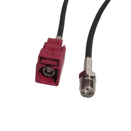 Kabel RG174U - 250 mm. Fakra vinrød hun - SMA Hun