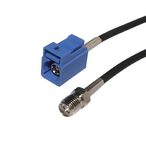 Kabel RG174U - 250 mm. Fakra blå hun - SMA Hun